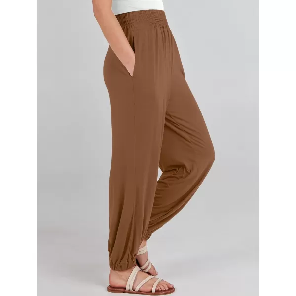 imageANRABESS Womens Summer Palazzo Pants Casual Loose Elastic High Waist Lounge Baggy Joggers Trousers with PocketsBrown