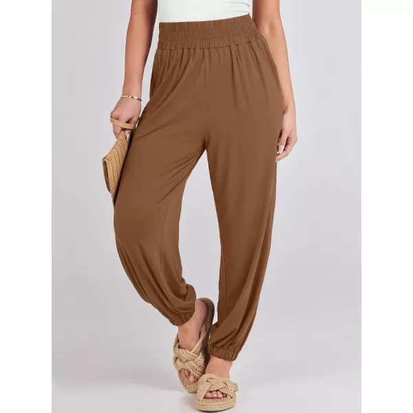 imageANRABESS Womens Summer Palazzo Pants Casual Loose Elastic High Waist Lounge Baggy Joggers Trousers with PocketsBrown