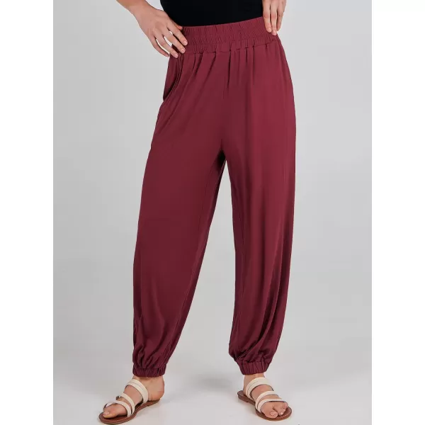imageANRABESS Womens Summer Palazzo Pants Casual Loose Elastic High Waist Lounge Baggy Joggers Trousers with PocketsClaretred