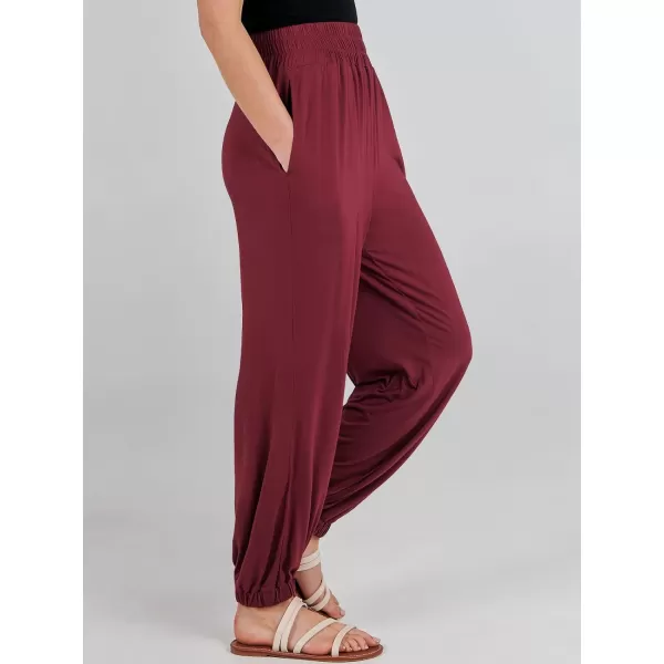 imageANRABESS Womens Summer Palazzo Pants Casual Loose Elastic High Waist Lounge Baggy Joggers Trousers with PocketsClaretred