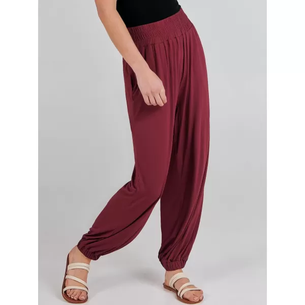 imageANRABESS Womens Summer Palazzo Pants Casual Loose Elastic High Waist Lounge Baggy Joggers Trousers with PocketsClaretred