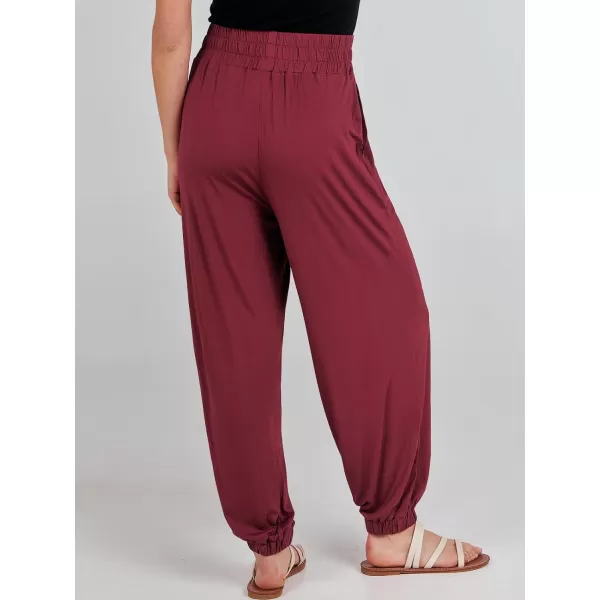 imageANRABESS Womens Summer Palazzo Pants Casual Loose Elastic High Waist Lounge Baggy Joggers Trousers with PocketsClaretred
