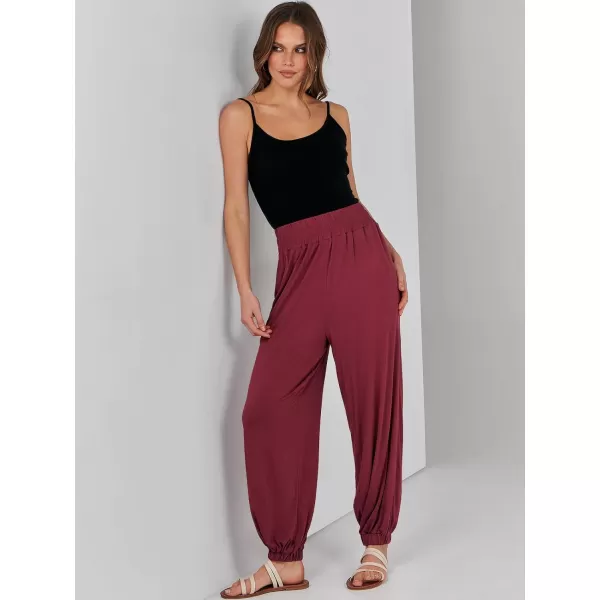 imageANRABESS Womens Summer Palazzo Pants Casual Loose Elastic High Waist Lounge Baggy Joggers Trousers with PocketsClaretred