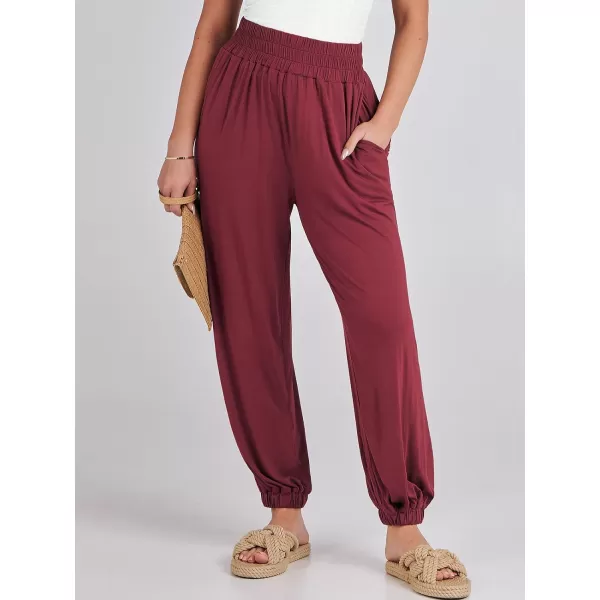 imageANRABESS Womens Summer Palazzo Pants Casual Loose Elastic High Waist Lounge Baggy Joggers Trousers with PocketsClaretred