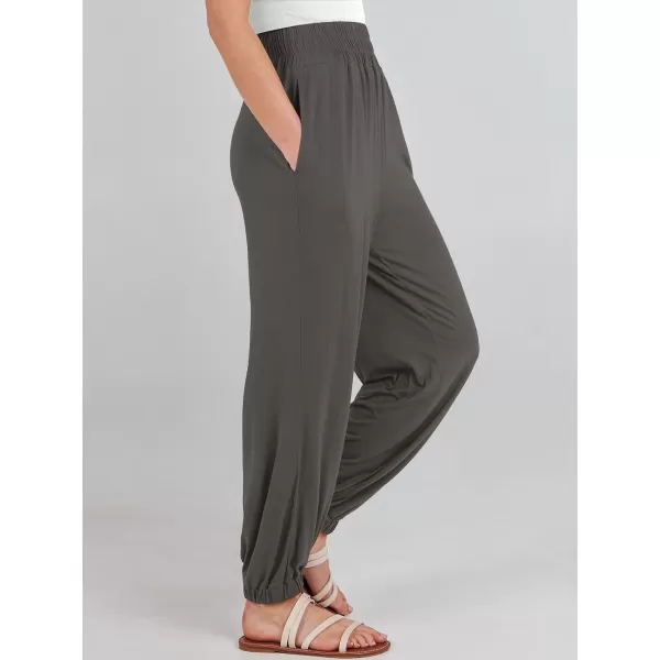imageANRABESS Womens Summer Palazzo Pants Casual Loose Elastic High Waist Lounge Baggy Joggers Trousers with PocketsDark Grey