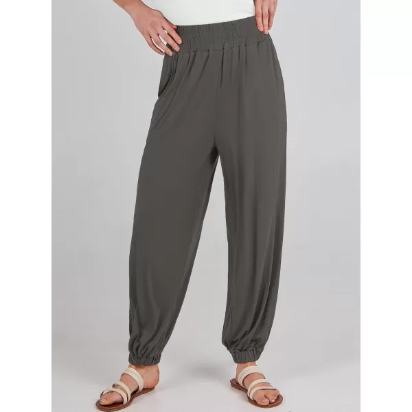 imageANRABESS Womens Summer Palazzo Pants Casual Loose Elastic High Waist Lounge Baggy Joggers Trousers with PocketsDark Grey