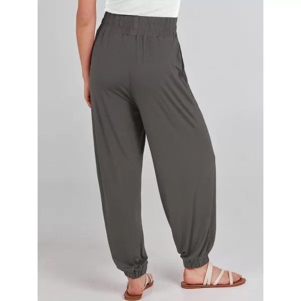 imageANRABESS Womens Summer Palazzo Pants Casual Loose Elastic High Waist Lounge Baggy Joggers Trousers with PocketsDark Grey
