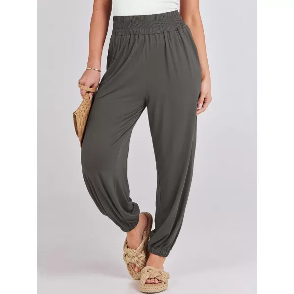 imageANRABESS Womens Summer Palazzo Pants Casual Loose Elastic High Waist Lounge Baggy Joggers Trousers with PocketsDark Grey