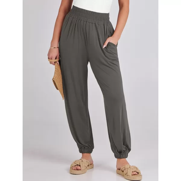 imageANRABESS Womens Summer Palazzo Pants Casual Loose Elastic High Waist Lounge Baggy Joggers Trousers with PocketsDark Grey