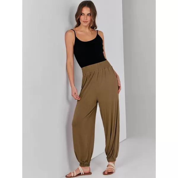 imageANRABESS Womens Summer Palazzo Pants Casual Loose Elastic High Waist Lounge Baggy Joggers Trousers with PocketsDark Khaki