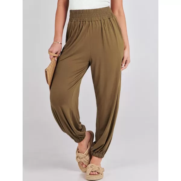 imageANRABESS Womens Summer Palazzo Pants Casual Loose Elastic High Waist Lounge Baggy Joggers Trousers with PocketsDark Khaki