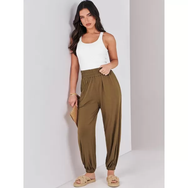 imageANRABESS Womens Summer Palazzo Pants Casual Loose Elastic High Waist Lounge Baggy Joggers Trousers with PocketsDark Khaki