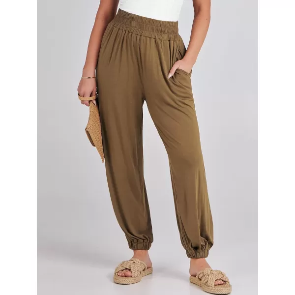 imageANRABESS Womens Summer Palazzo Pants Casual Loose Elastic High Waist Lounge Baggy Joggers Trousers with PocketsDark Khaki