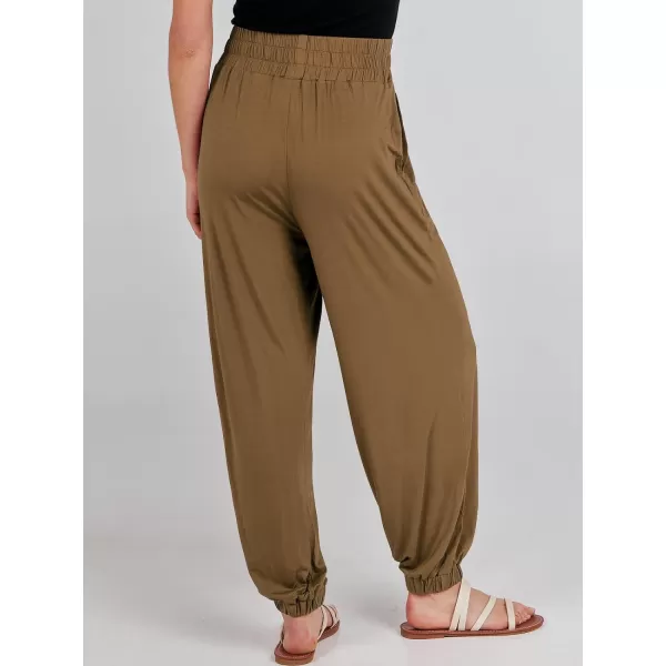 imageANRABESS Womens Summer Palazzo Pants Casual Loose Elastic High Waist Lounge Baggy Joggers Trousers with PocketsDark Khaki