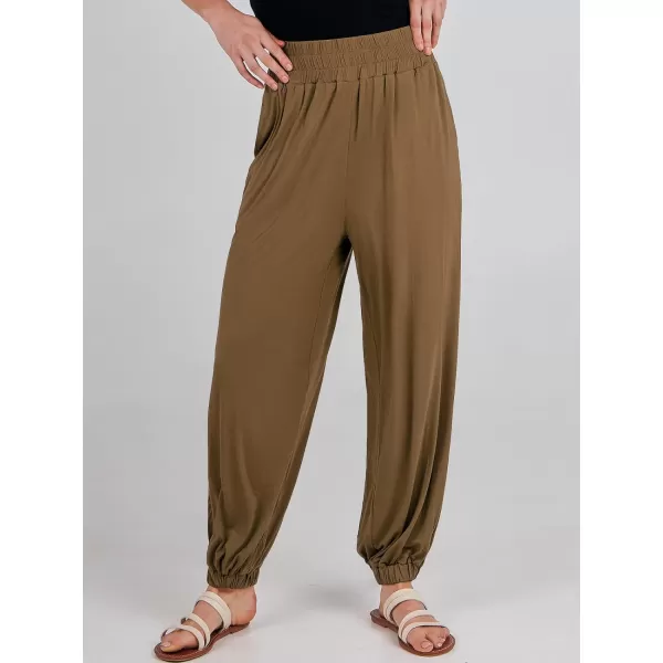 imageANRABESS Womens Summer Palazzo Pants Casual Loose Elastic High Waist Lounge Baggy Joggers Trousers with PocketsDark Khaki