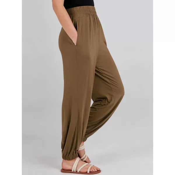 imageANRABESS Womens Summer Palazzo Pants Casual Loose Elastic High Waist Lounge Baggy Joggers Trousers with PocketsDark Khaki