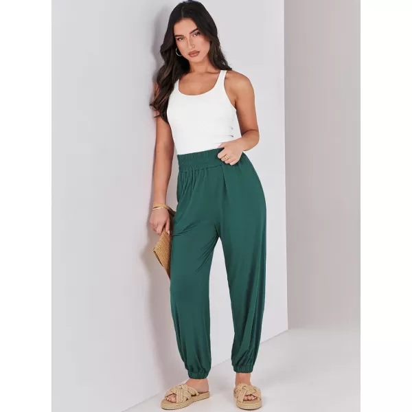 imageANRABESS Womens Summer Palazzo Pants Casual Loose Elastic High Waist Lounge Baggy Joggers Trousers with PocketsGreen