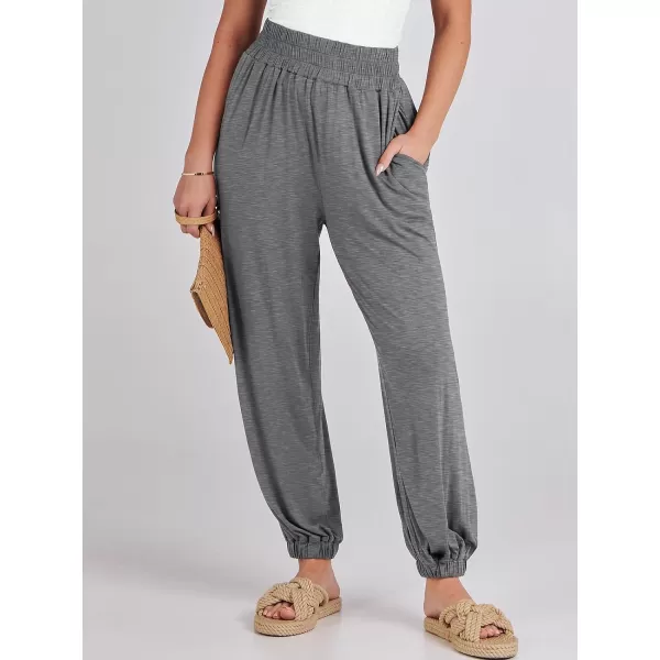 imageANRABESS Womens Summer Palazzo Pants Casual Loose Elastic High Waist Lounge Baggy Joggers Trousers with PocketsGrey