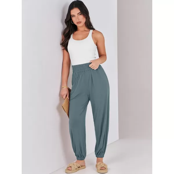 imageANRABESS Womens Summer Palazzo Pants Casual Loose Elastic High Waist Lounge Baggy Joggers Trousers with PocketsGrey Blue