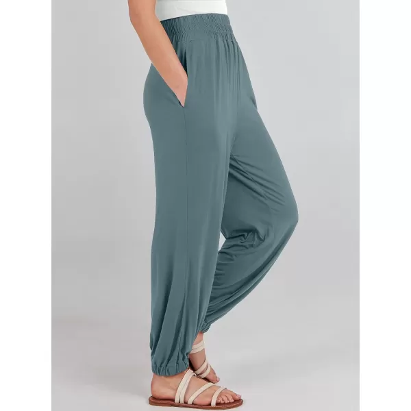 imageANRABESS Womens Summer Palazzo Pants Casual Loose Elastic High Waist Lounge Baggy Joggers Trousers with PocketsGrey Blue