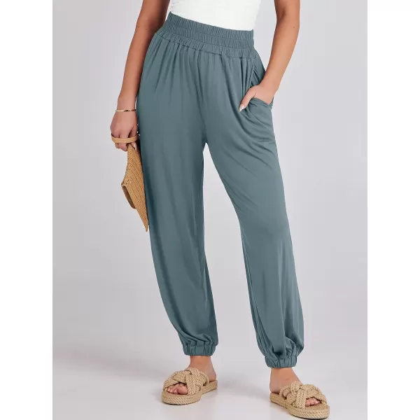 imageANRABESS Womens Summer Palazzo Pants Casual Loose Elastic High Waist Lounge Baggy Joggers Trousers with PocketsGrey Blue