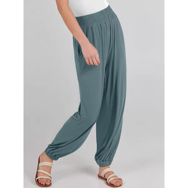 imageANRABESS Womens Summer Palazzo Pants Casual Loose Elastic High Waist Lounge Baggy Joggers Trousers with PocketsGrey Blue