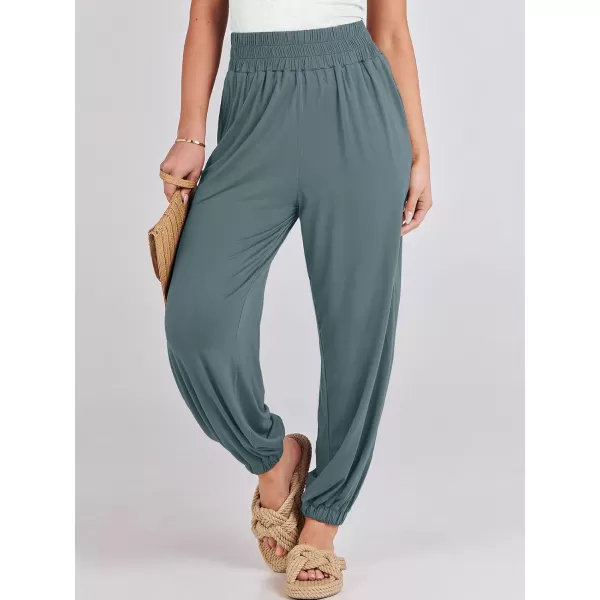 imageANRABESS Womens Summer Palazzo Pants Casual Loose Elastic High Waist Lounge Baggy Joggers Trousers with PocketsGrey Blue