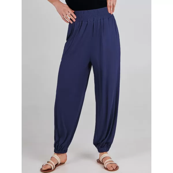 imageANRABESS Womens Summer Palazzo Pants Casual Loose Elastic High Waist Lounge Baggy Joggers Trousers with PocketsNavy Blue