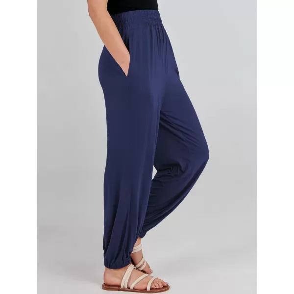imageANRABESS Womens Summer Palazzo Pants Casual Loose Elastic High Waist Lounge Baggy Joggers Trousers with PocketsNavy Blue