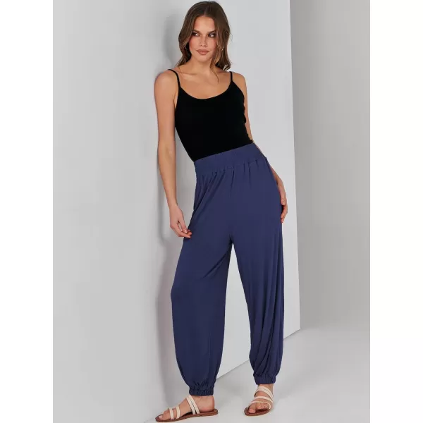 imageANRABESS Womens Summer Palazzo Pants Casual Loose Elastic High Waist Lounge Baggy Joggers Trousers with PocketsNavy Blue