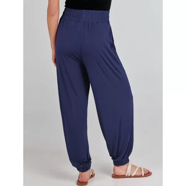 imageANRABESS Womens Summer Palazzo Pants Casual Loose Elastic High Waist Lounge Baggy Joggers Trousers with PocketsNavy Blue