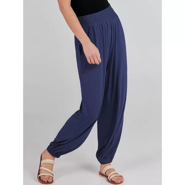 imageANRABESS Womens Summer Palazzo Pants Casual Loose Elastic High Waist Lounge Baggy Joggers Trousers with PocketsNavy Blue