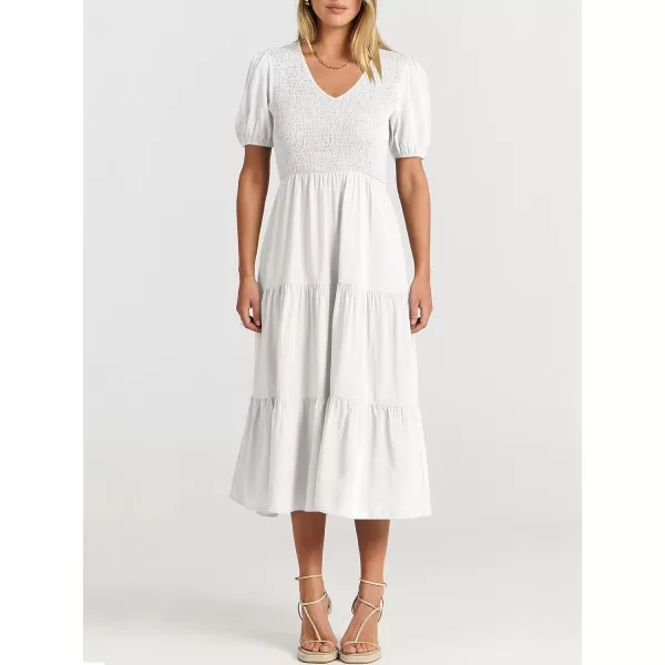 imageANRABESS Womens Summer Puff Short Sleeve V Neck Smocked Tiered Swing A Line Beach Midi Dress with PocketsANRABESS Womens Summer Puff Short Sleeve V Neck Smocked Tiered Swing A Line Beach Midi Dress with Pockets