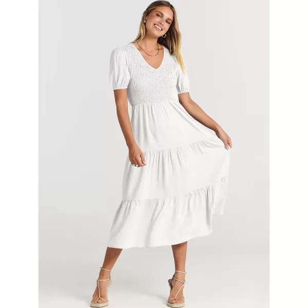 imageANRABESS Womens Summer Puff Short Sleeve V Neck Smocked Tiered Swing A Line Beach Midi Dress with PocketsANRABESS Womens Summer Puff Short Sleeve V Neck Smocked Tiered Swing A Line Beach Midi Dress with Pockets