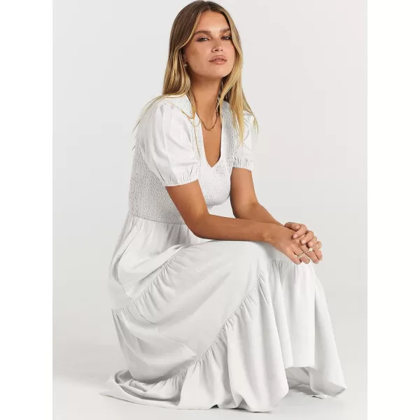 imageANRABESS Womens Summer Puff Short Sleeve V Neck Smocked Tiered Swing A Line Beach Midi Dress with PocketsANRABESS Womens Summer Puff Short Sleeve V Neck Smocked Tiered Swing A Line Beach Midi Dress with Pockets