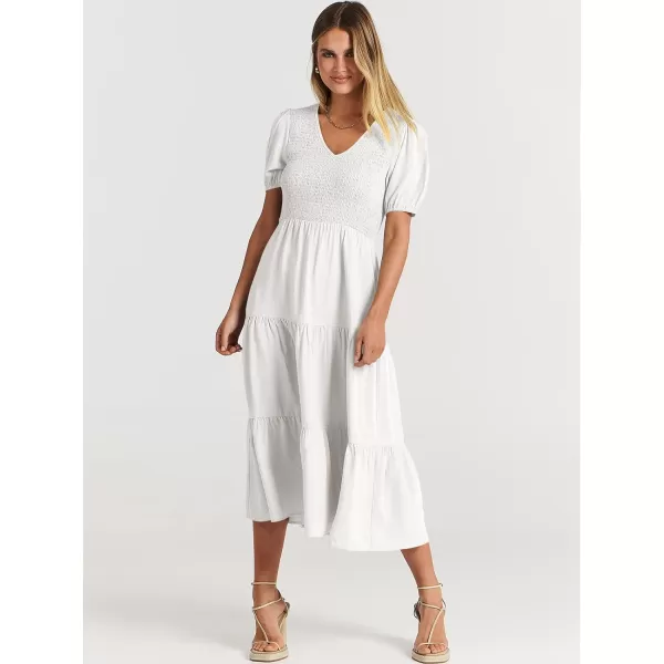 imageANRABESS Womens Summer Puff Short Sleeve V Neck Smocked Tiered Swing A Line Beach Midi Dress with PocketsANRABESS Womens Summer Puff Short Sleeve V Neck Smocked Tiered Swing A Line Beach Midi Dress with Pockets
