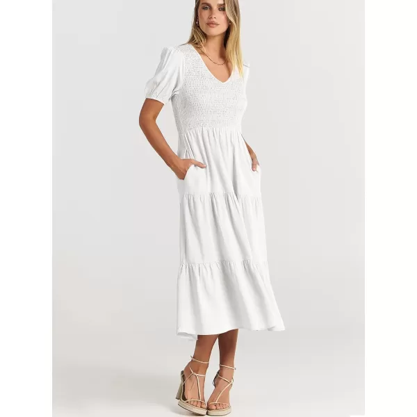 imageANRABESS Womens Summer Puff Short Sleeve V Neck Smocked Tiered Swing A Line Beach Midi Dress with PocketsANRABESS Womens Summer Puff Short Sleeve V Neck Smocked Tiered Swing A Line Beach Midi Dress with Pockets