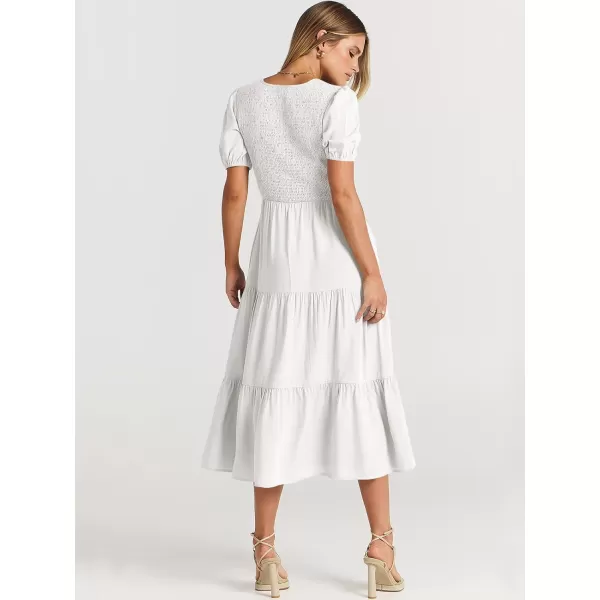 imageANRABESS Womens Summer Puff Short Sleeve V Neck Smocked Tiered Swing A Line Beach Midi Dress with PocketsANRABESS Womens Summer Puff Short Sleeve V Neck Smocked Tiered Swing A Line Beach Midi Dress with Pockets
