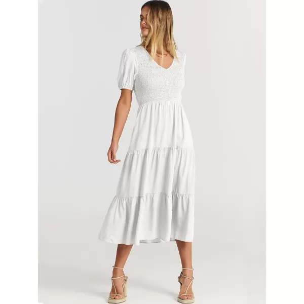 imageANRABESS Womens Summer Puff Short Sleeve V Neck Smocked Tiered Swing A Line Beach Midi Dress with PocketsANRABESS Womens Summer Puff Short Sleeve V Neck Smocked Tiered Swing A Line Beach Midi Dress with Pockets