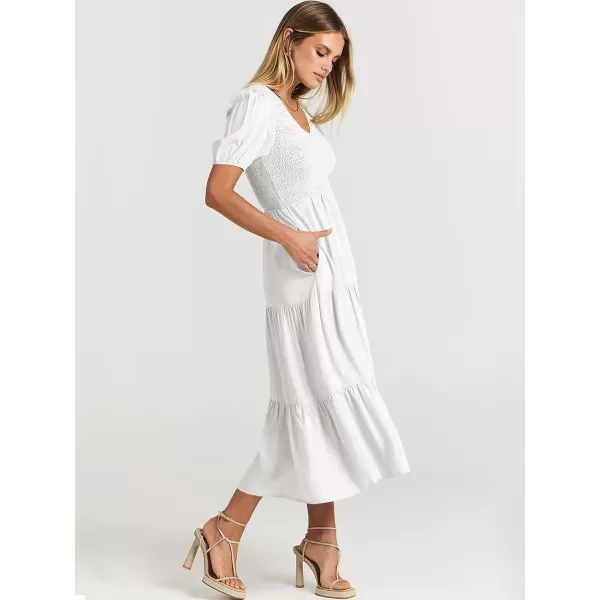 imageANRABESS Womens Summer Puff Short Sleeve V Neck Smocked Tiered Swing A Line Beach Midi Dress with PocketsANRABESS Womens Summer Puff Short Sleeve V Neck Smocked Tiered Swing A Line Beach Midi Dress with Pockets
