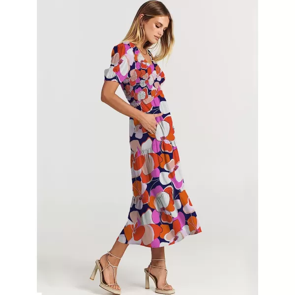 imageANRABESS Womens Summer Puff Short Sleeve V Neck Smocked Tiered Swing A Line Beach Midi Dress with PocketsPrint Floral 01