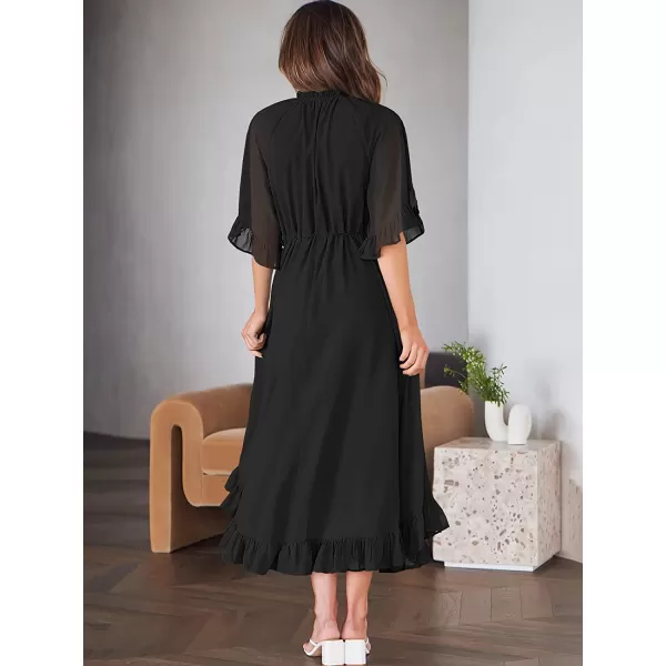 imageANRABESS Womens Summer Ruffle Maxi Dress Floral Print 34 Bell Sleeve V Neck High Waist Flowy Boho Long DressBlack