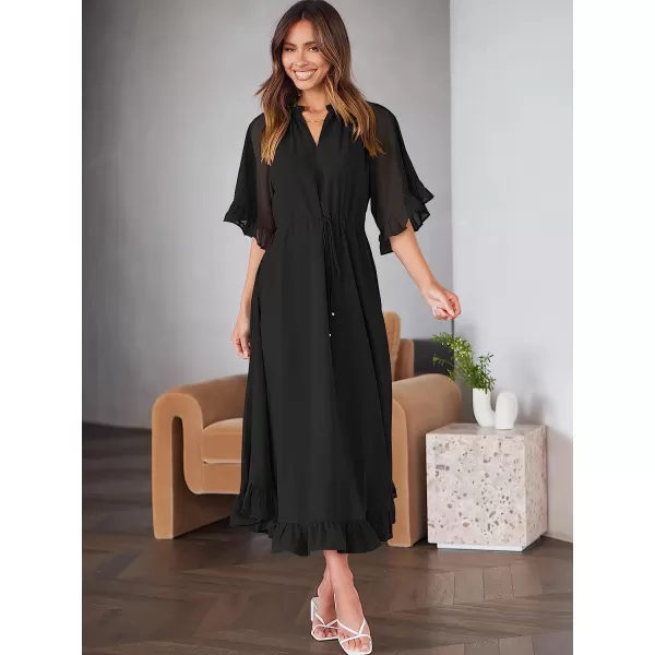 imageANRABESS Womens Summer Ruffle Maxi Dress Floral Print 34 Bell Sleeve V Neck High Waist Flowy Boho Long DressBlack