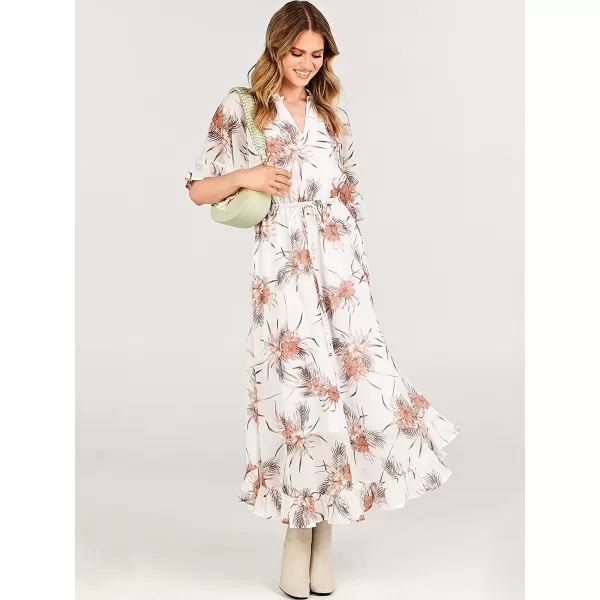 imageANRABESS Womens Summer Ruffle Maxi Dress Floral Print 34 Bell Sleeve V Neck High Waist Flowy Boho Long DressFlora 08