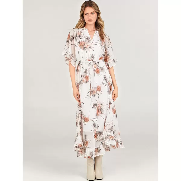 imageANRABESS Womens Summer Ruffle Maxi Dress Floral Print 34 Bell Sleeve V Neck High Waist Flowy Boho Long DressFlora 08