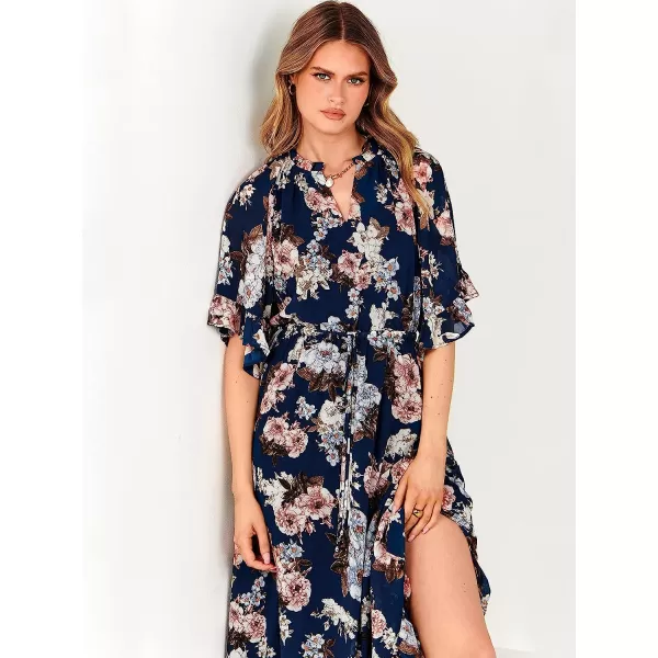 imageANRABESS Womens Summer Ruffle Maxi Dress Floral Print 34 Bell Sleeve V Neck High Waist Flowy Boho Long DressFlora 09