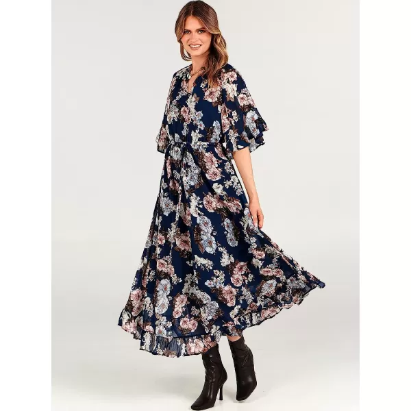 imageANRABESS Womens Summer Ruffle Maxi Dress Floral Print 34 Bell Sleeve V Neck High Waist Flowy Boho Long DressFlora 09