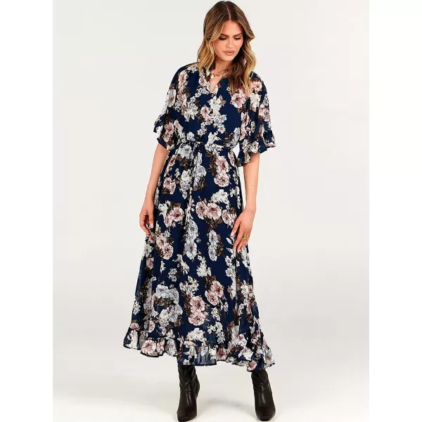 imageANRABESS Womens Summer Ruffle Maxi Dress Floral Print 34 Bell Sleeve V Neck High Waist Flowy Boho Long DressFlora 09