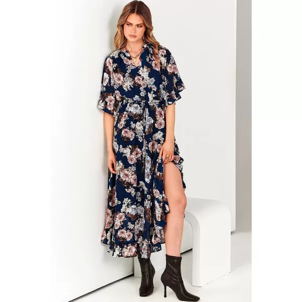 imageANRABESS Womens Summer Ruffle Maxi Dress Floral Print 34 Bell Sleeve V Neck High Waist Flowy Boho Long DressFlora 09