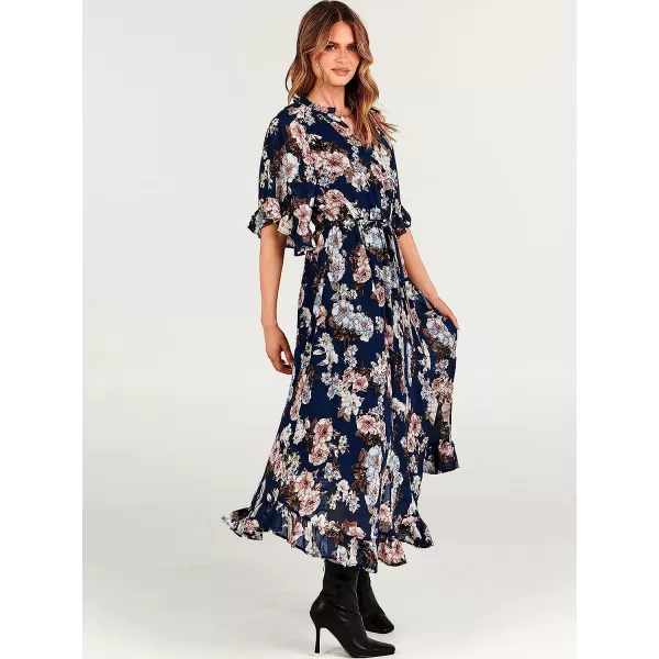 imageANRABESS Womens Summer Ruffle Maxi Dress Floral Print 34 Bell Sleeve V Neck High Waist Flowy Boho Long DressFlora 09